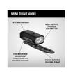 Lezyne Mini Drive 400XL front bike light with features: IPX7 waterproof, high-output LED, CNC-machined aluminum body, and durable silicone strap.