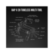 Lezyne RAP II 20 Tubeless Multi Tool with 20 functions including valve core tool, chain breaker, CO2 inflator, and hex wrenches.