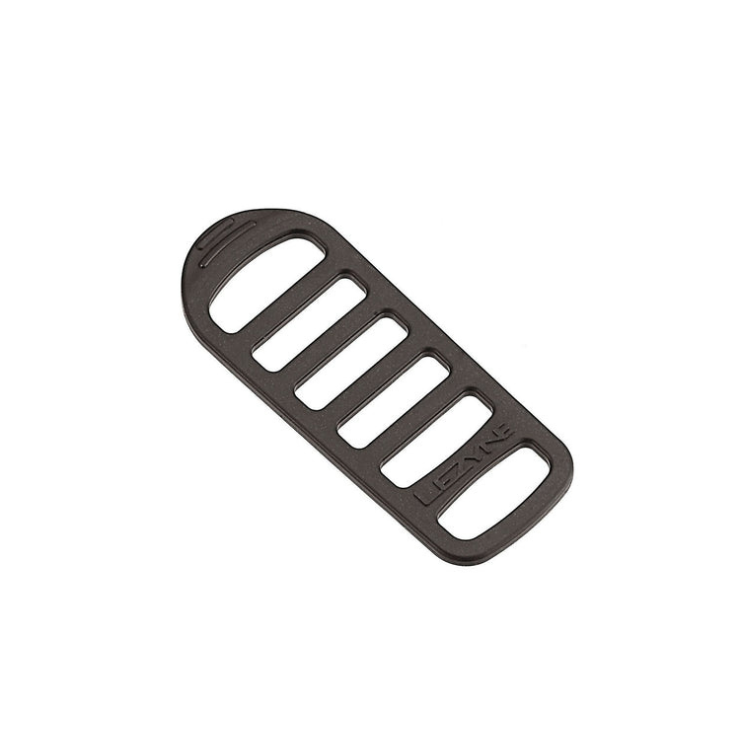 Lezyne adjustable rubber strap for securing LED lights, designed with multiple slots for flexible fitting on handlebars or frames.