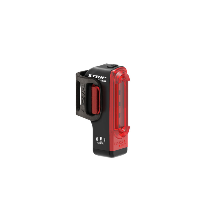 Lezyne Strip 150 rear bike light featuring alert mode, USB rechargeable design, and bright red LED lights for enhanced safety.