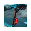 Lezyne Strip Alert 300 Pro rear bike light mounted on the seat post, showing red LED lights with alert mode for better visibility.