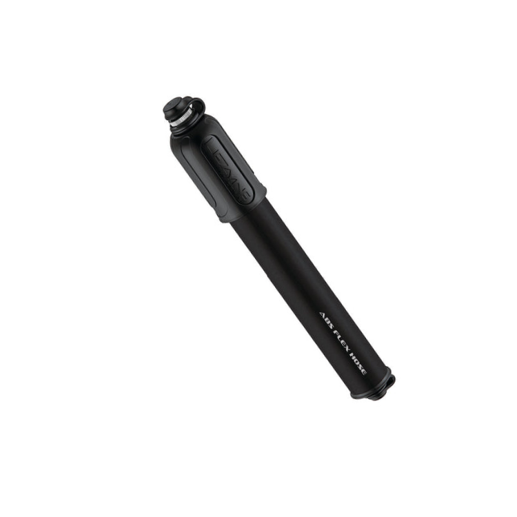 Lezyne ABS Flex Hose Bike Pump in black color, portable for easy bike inflation.