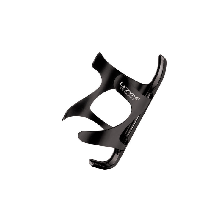 Lezyne CNC-machined aluminum bottle cage with sleek black finish for cyclists.