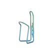 Lightweight Lezyne bottle cage with a vibrant blue-to-green anodized finish.