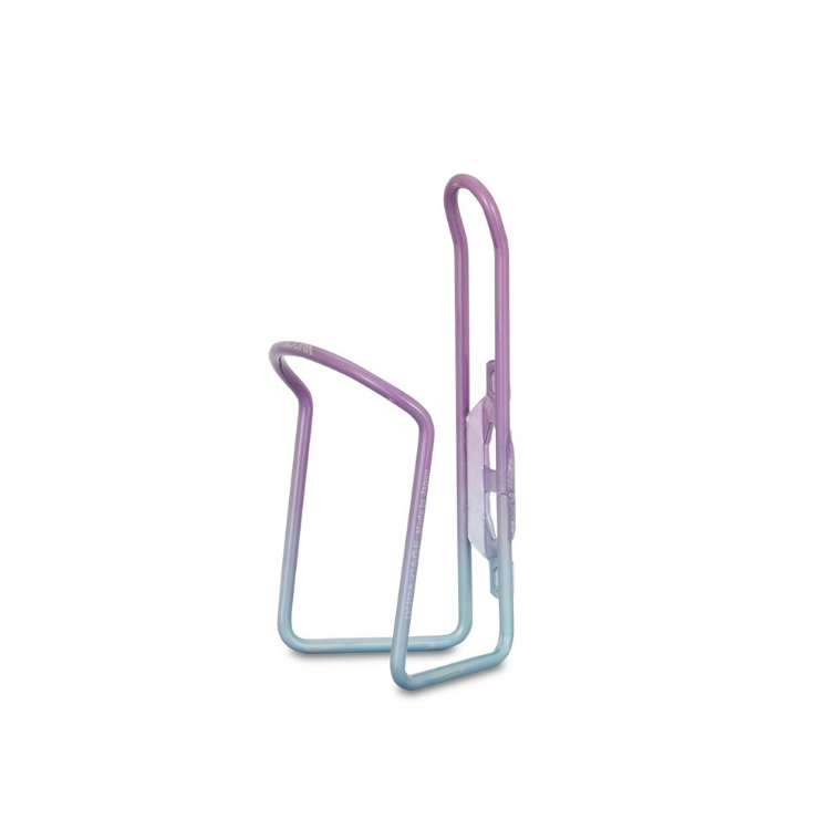 Lezyne CNC bottle cage with a sleek purple to blue fade design.