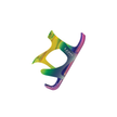 Colorful oil slick Lezyne CNC bottle cage with sleek anodized rainbow coating.