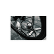 Black and white photo of a Lezyne floor pump with analog gauge and hose attached to a bicycle wheel.