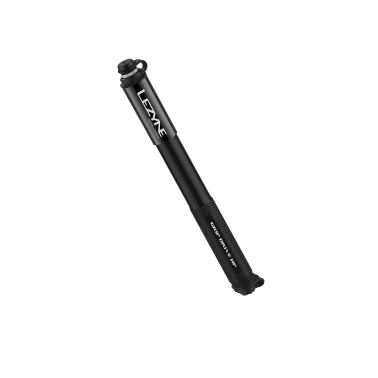 Extended black Lezyne Grip Drive HP large-size mini pump designed for high-pressure inflation.
