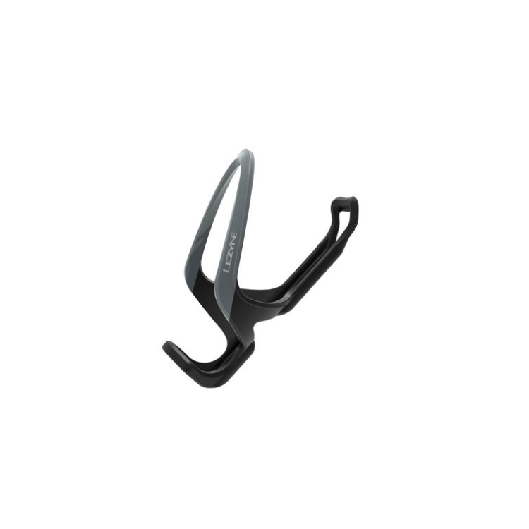 Sleek black and grey Lezyne bottle cage offering lightweight strength and modern styling.
