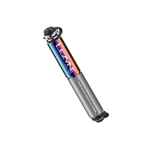 Compact Lezyne Pocket Drive Pro hand pump in neo metallic silver with textured grip.
