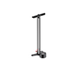 Lezyne floor pump with polished steel barrel, black handle, and oversized analog gauge at the base.