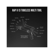 Lezyne RAP II 13 Tubeless Multi Tool with 13 functions, including Torx, hex wrenches, Phillips screwdriver, and tubeless needle & plug carrier.