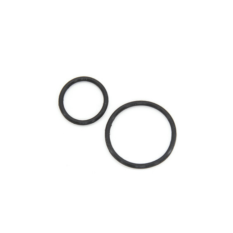 Two black Lezyne rubber O-rings in small and large sizes used for mounting LED bike lights securely to handlebars