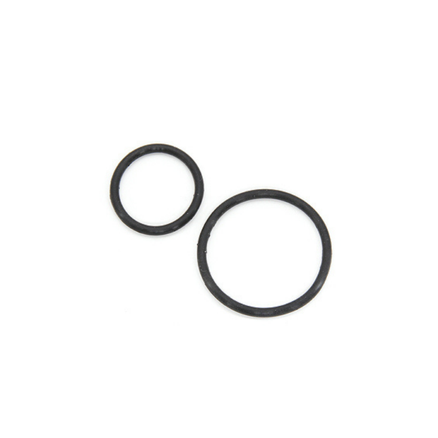 Two black Lezyne rubber O-rings in small and large sizes used for mounting LED bike lights securely to handlebars
