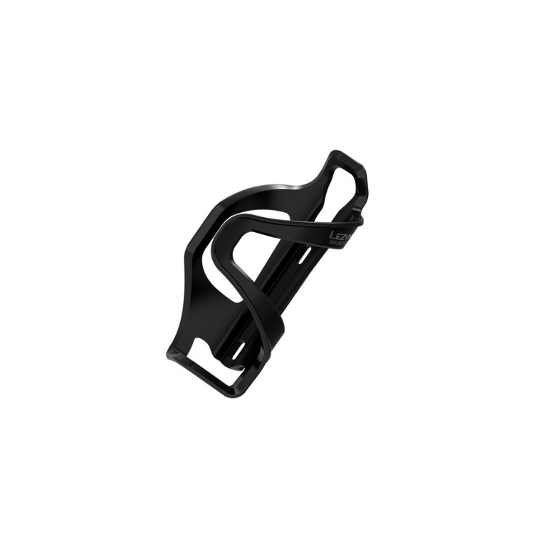 Black Lezyne side load bottle cage designed for convenient bottle removal on bikes.