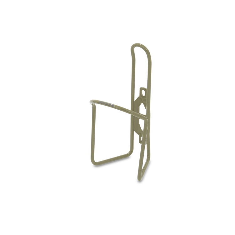 Durable Minoura bottle cage in olive green for secure hydration and a rugged look.