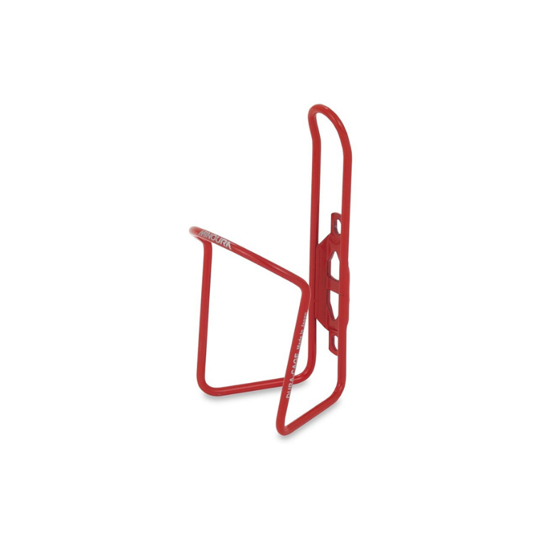 Bold racing red Minoura bottle cage built for lightweight performance and secure bottle retention.