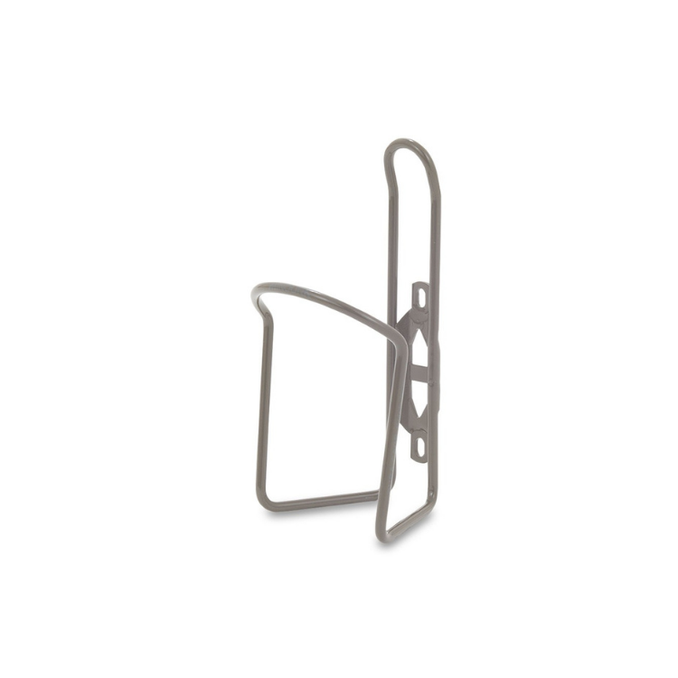 Sleek Minoura bottle cage in titanium grey for lightweight hydration on every ride.