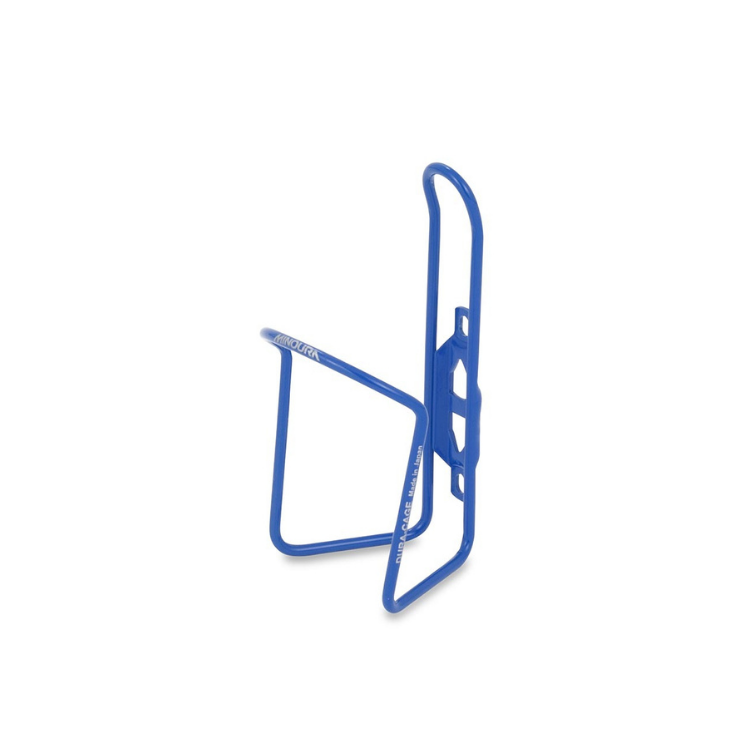 Durable Minoura bottle cage in electric blue for secure and stylish hydration.