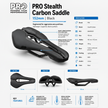 PRO Stealth Carbon Saddle with specifications and features on a white background