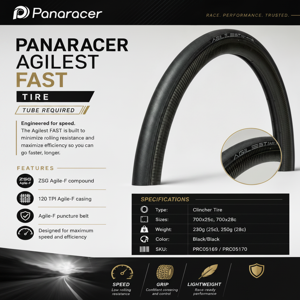 Panaracer Agilest Fast tire with specifications and branding on a white background