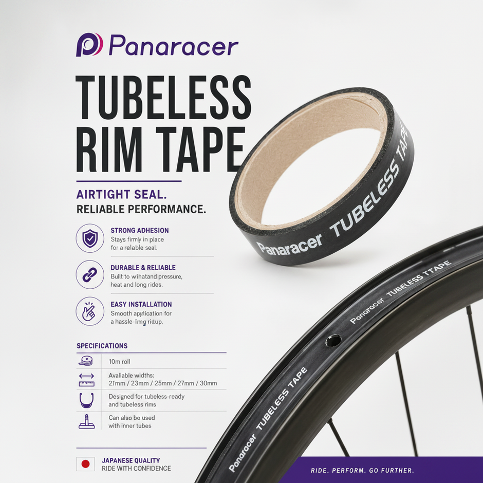 Panaracer tubeless rim tape with product details on a white background