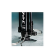 Detailed shot of the metal base and foot supports of a bicycle floor pump for added stability during use.