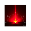 Top view of a red laser pointer emitting a vertical beam, with a circular angular diagram showing 0°, 50°, and 90° against a dark background.