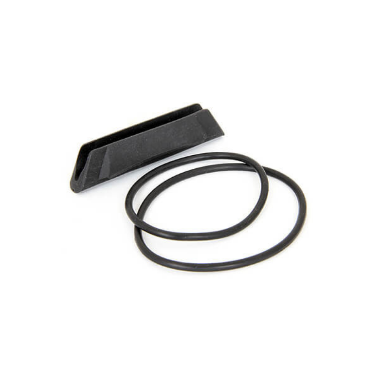 Two rubber O-rings with a slanted adapter piece for secure bike computer mounting.