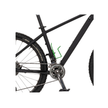 Side view of a mountain bike showcasing the crankset and green Minoura AB100 bottle cage mounted on the frame.