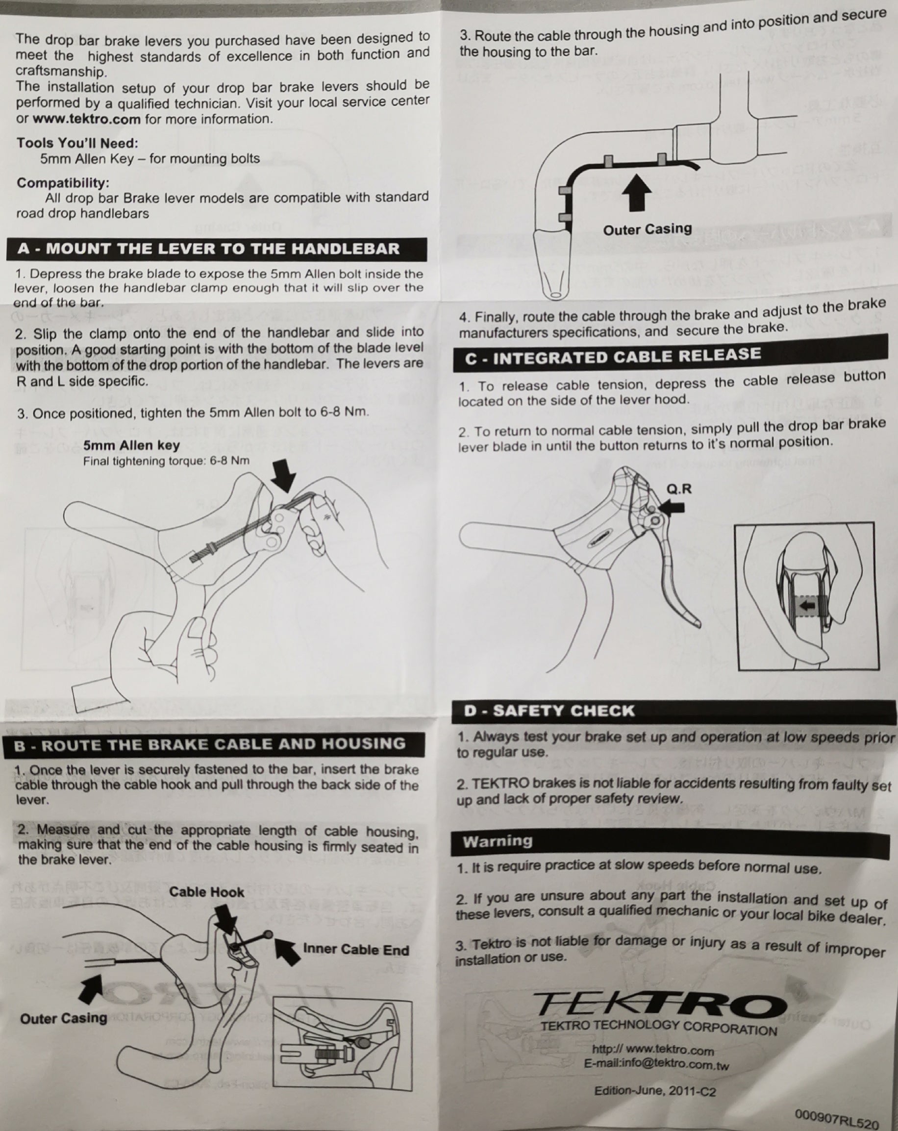 Tektro Road Racing Brake Lever RL340