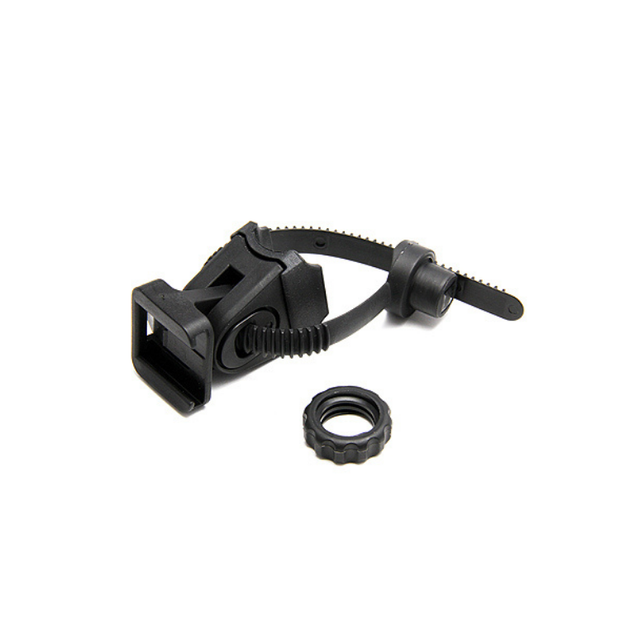 Black universal bike light mount with adjustable strap and removable locking ring.