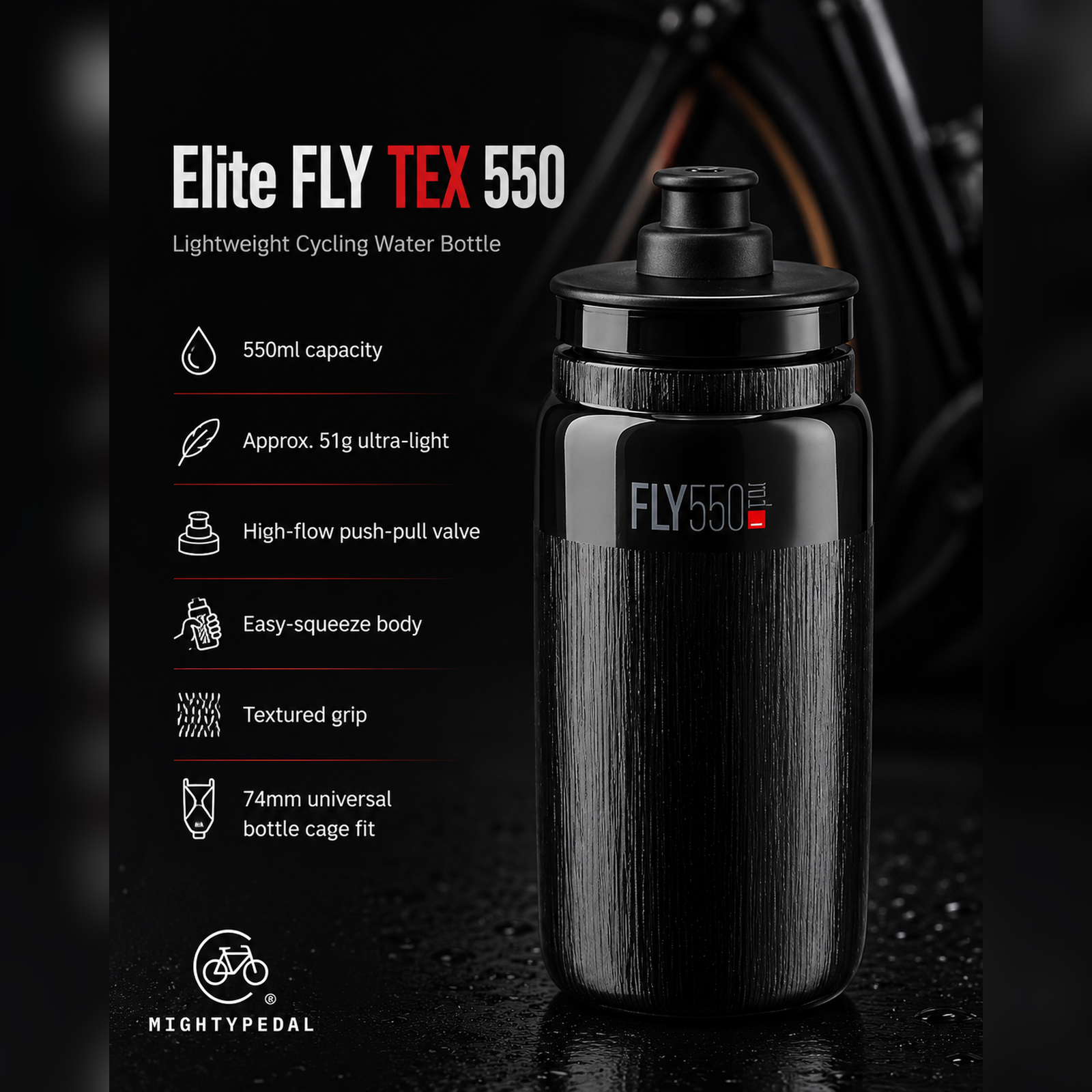 Elite FLY TEX 550 Lightweight Cycling Water Bottle
