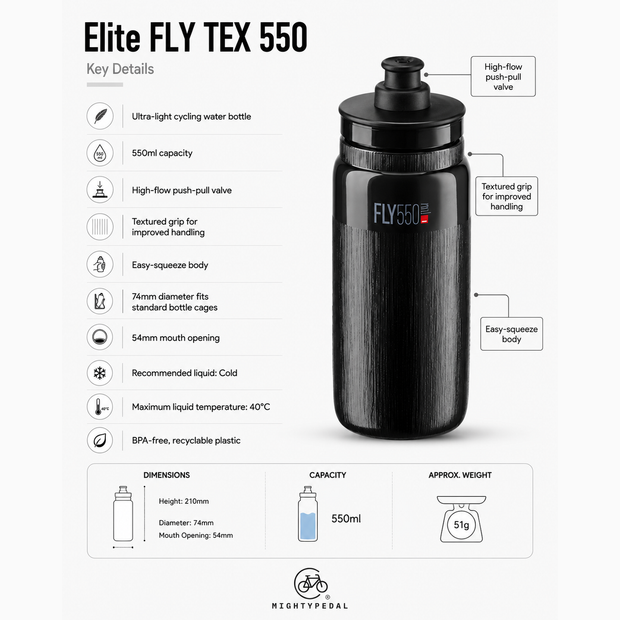 Elite FLY TEX 550 Lightweight Cycling Water Bottle