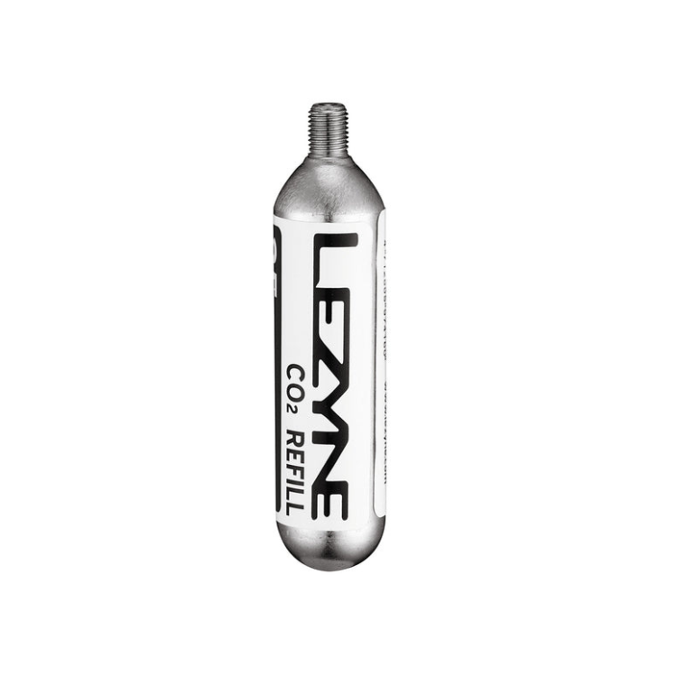Lezyne 25g CO2 Refill - Single 25-gram CO2 threaded cartridge designed for high-performance tire inflation for cyclists.